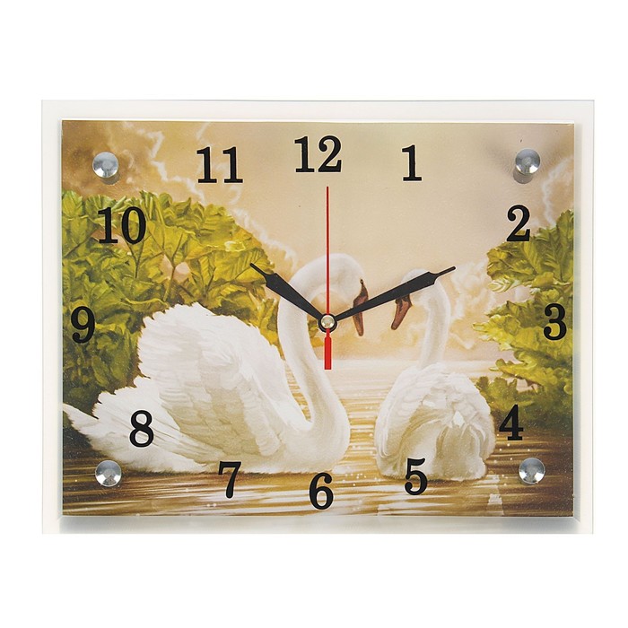 Часы-картина настенные, серия: Животный мир, Лебеди, 20 х 25 см