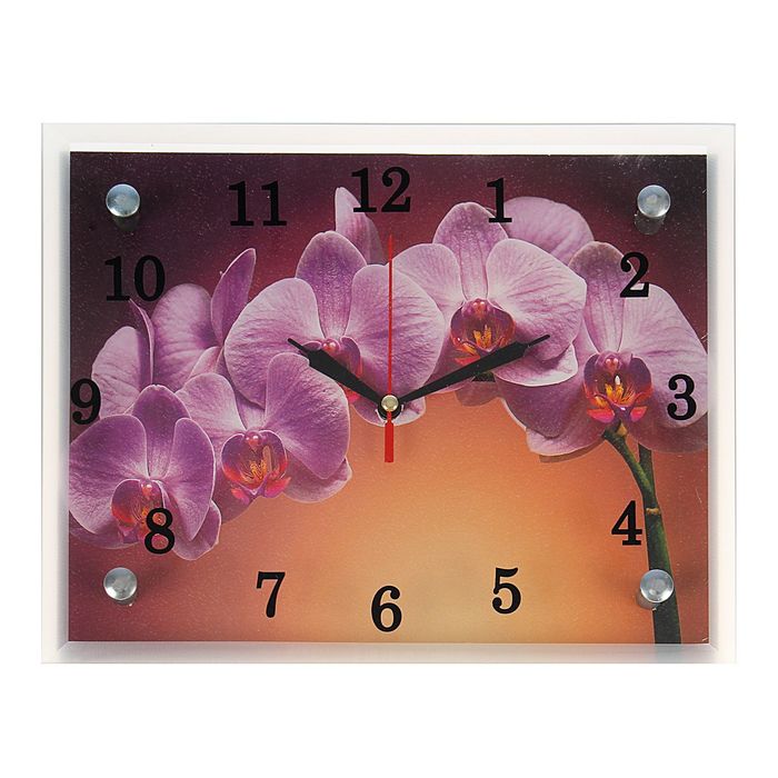 Часы настенные прямоугольные "Ветка сиреневой  орхидеи", 20х25 см микс