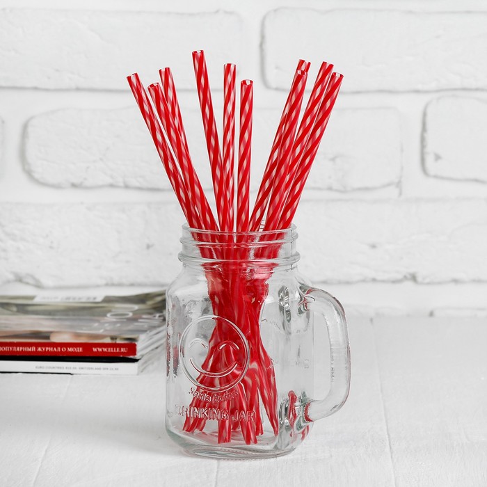 Трубочка для коктейля "Полосатик" (набор 10 штук), цвет красный