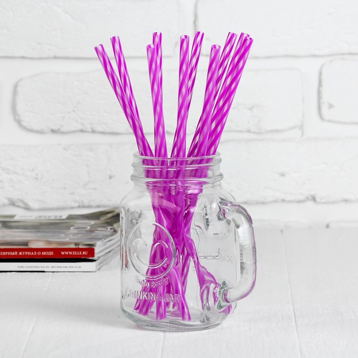 Трубочка для коктейля "Полосатик", набор 10 шт., цвет фиолетовый