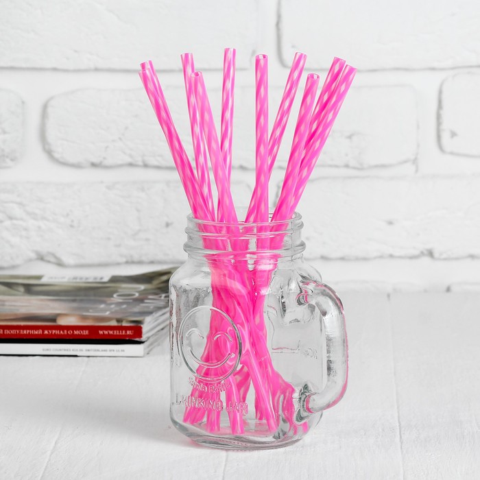 Трубочка для коктейля "Полосатик", набор 10 шт., цвет розовый
