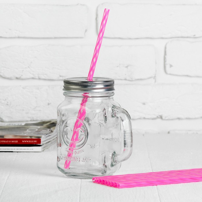 Трубочка для коктейля "Полосатик", набор 10 шт., цвет розовый