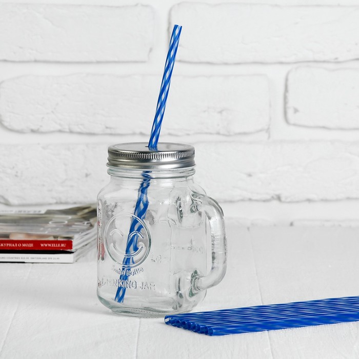 Трубочка для коктейля "Полосатик", набор 10 шт., цвет голубой