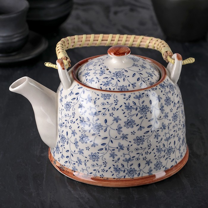 Чайник заварочный с металл ситом "Ромашки" 900 мл, цвет синий
