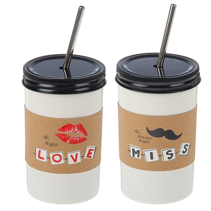 Кружка 480 мл "Всегда правы" с крышкой и соломинкой, цвета МИКС