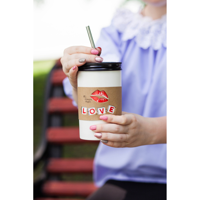 Кружка 480 мл "Всегда правы" с крышкой и соломинкой, цвета МИКС