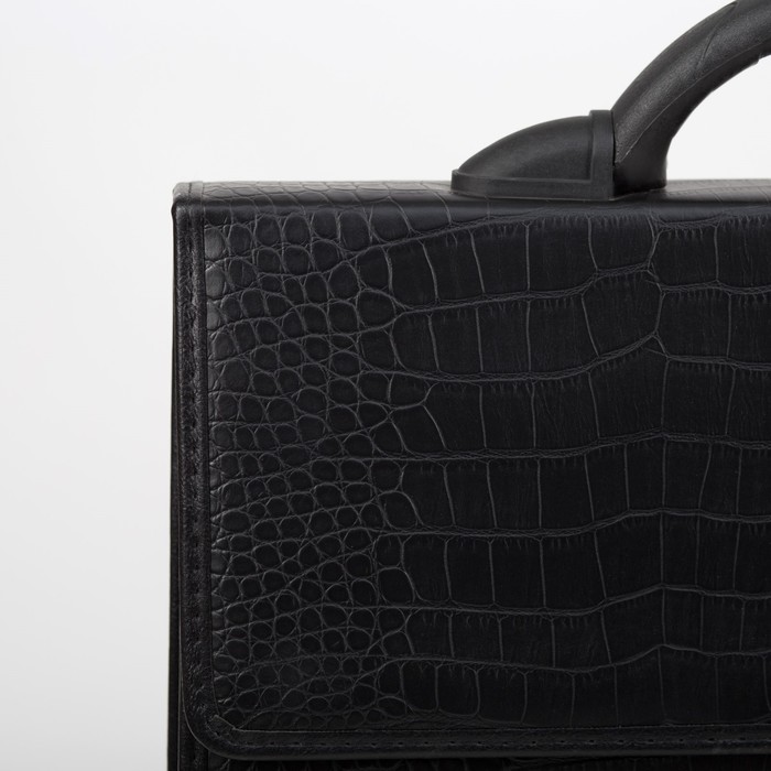 Портфель деловой "Рощино", 2 отдела, чёрный крокодил