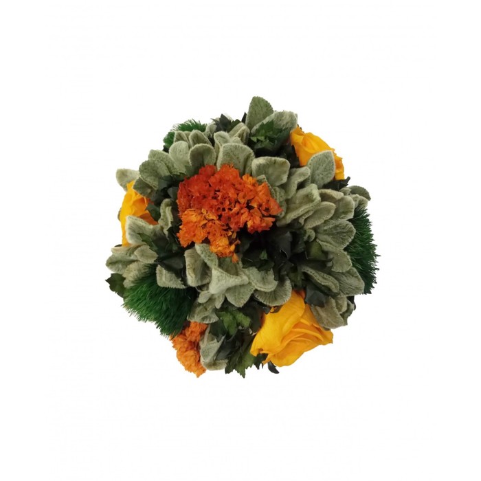 Декоративная композиция "Лимб" с ножкой из бамбука, чистец, розы, 13 х 13 х 15 см, оранжевый