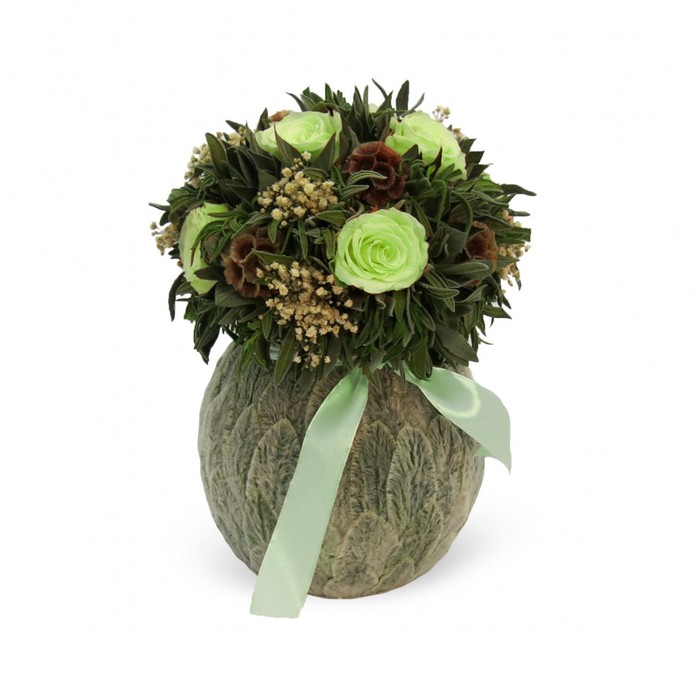 Декоративная композиция "Бомбоньер" большой, чистец, лаванда, 20 х 20 х 24 см, фисташковый