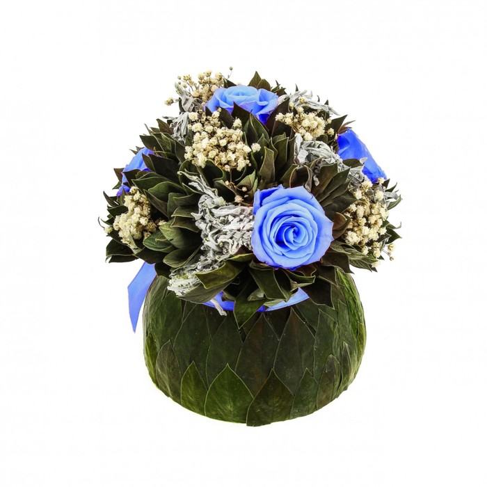 Декоративная композиция "Бомбоньер" средний, вельвет, 18 х 18 х 19 см, синий