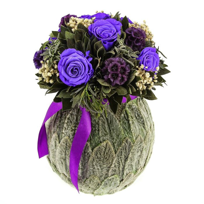 Декоративная композиция "Бомбоньер" большой, чистец, лаванда, 20 х 20 х 24 см, лиловый