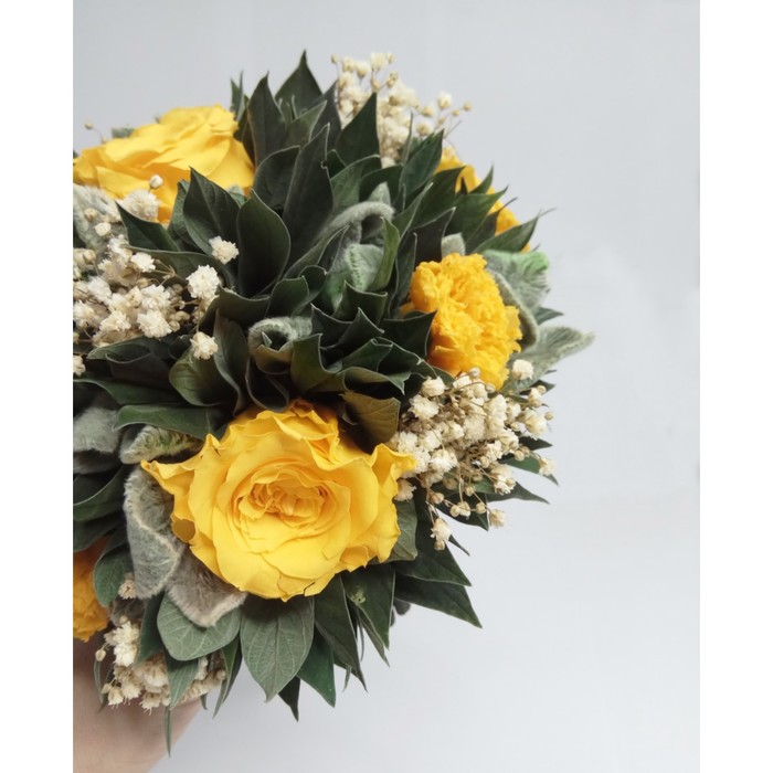 Декоративная композиция "Вельвет", чистец, 18 х 18 х 18.5 см, желтый