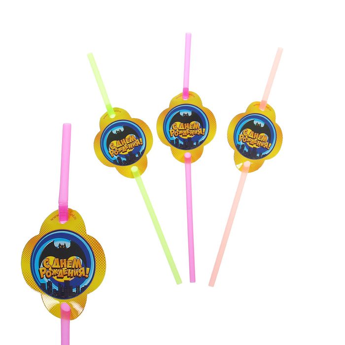 Трубочки для коктейля "С Днём Рождения", летучая мышка, (набор 6 шт.)