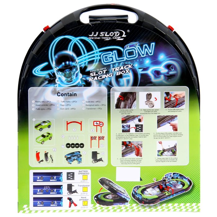 Автотрек в кейсе "Ралли", светится в темноте, работает от ручного генератора