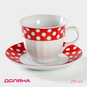 Чайная пара Доляна «Горох», 2 предмета: чашка 210 мл, блюдце d=14 см, цвет красный