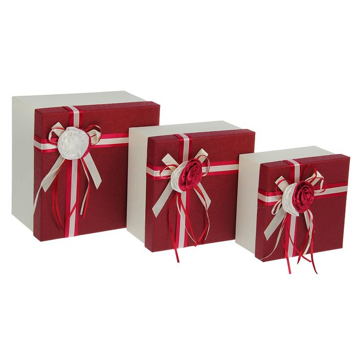 Набор коробок 3в1 "Классика с цветком", бордовый, 22 х 22 х 13,5 - 17 х 17 х 10 см