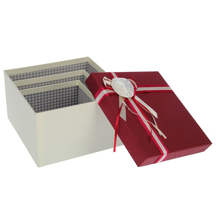Набор коробок 3в1 "Классика с цветком", бордовый, 22 х 22 х 13,5 - 17 х 17 х 10 см