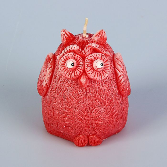 Свеча "Сова" 8,5 см. красная с белым