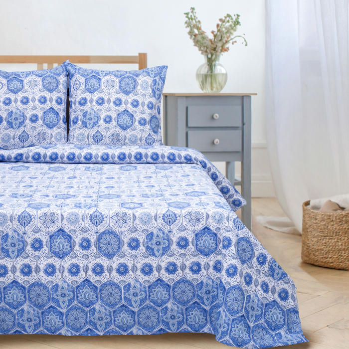 Постельное бельё "Этель" 1,5 сп., Майолика, размер 143х215 см, 150х214 см, 70х70 см - 2 шт., 100% хлопок, поплин, 125 г/м2