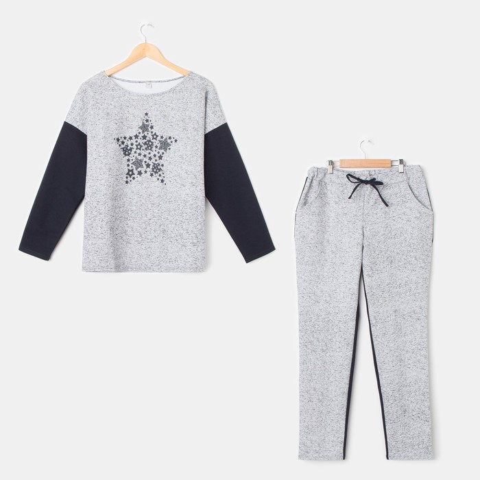 Комплект женский "Наоми" (джемпер, брюки), размер 52, цвет серый меланж