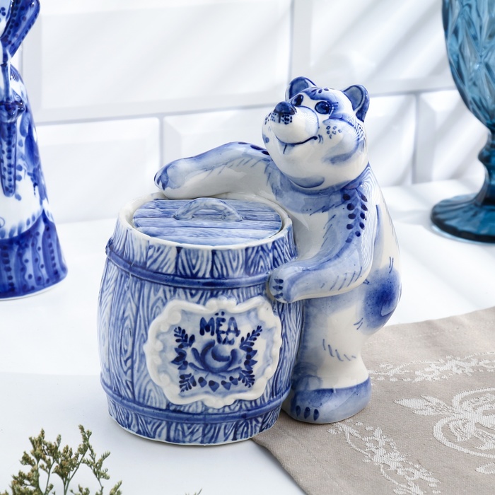 Бочонок для мёда «Сладкоежка», гжель, кобальт