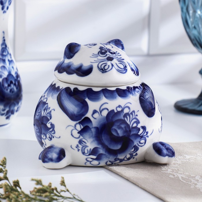 Сахарница «Кот», гжель, кобальт