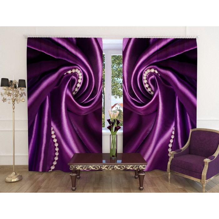 Фотошторы "Жемчужный шёлк", ширина 150 см, высота 260 см, 2 шт, шторная лента, блэкаут