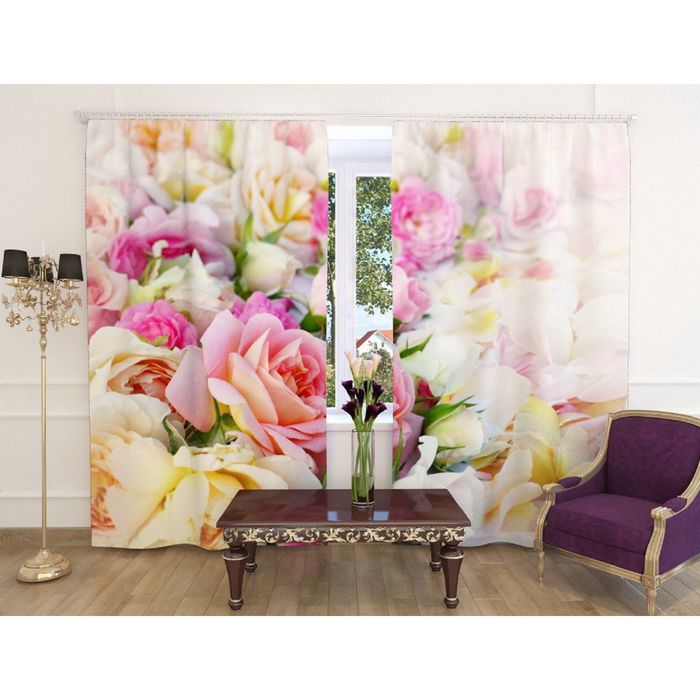 Фотошторы "Лёгкость", ширина 150 см, высота 260 см, 2 шт, шторная лента, блэкаут