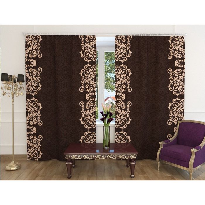 Фотошторы "Мишель", ширина 150 см, высота 260 см, 2 шт, шторная лента, блэкаут