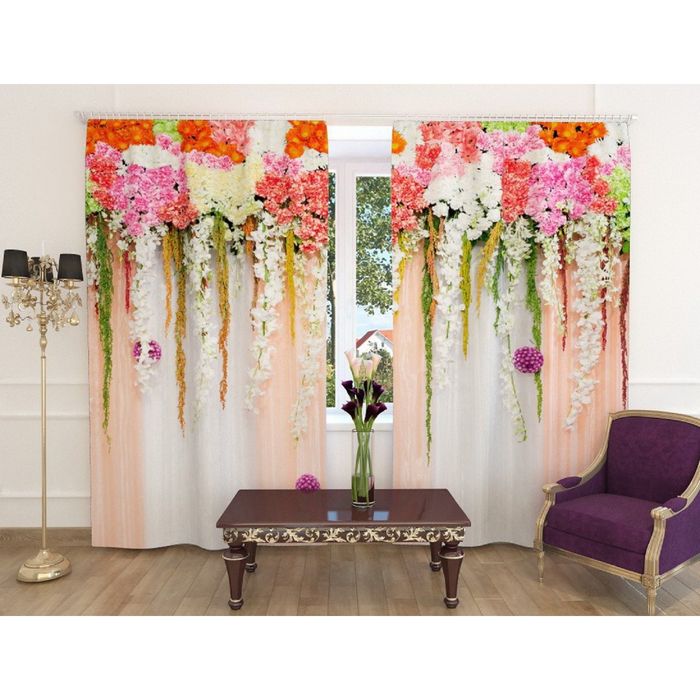Фотошторы "Цветочный верх 3", размер 150х260 см-2 шт., габардин
