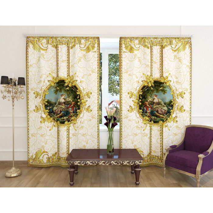 Фотошторы "Барокко 2", ширина 150 см, высота 260 см, 2 шт, шторная лента, блэкаут