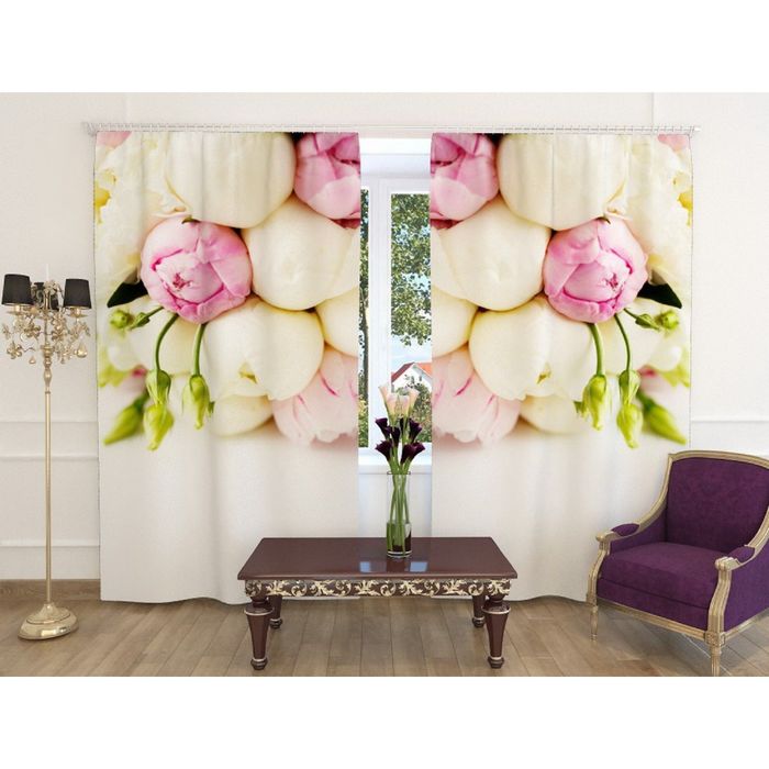Фотошторы "Бархатные бутоны", ширина 150 см, высота 260 см, 2 шт, шторная лента, блэкаут