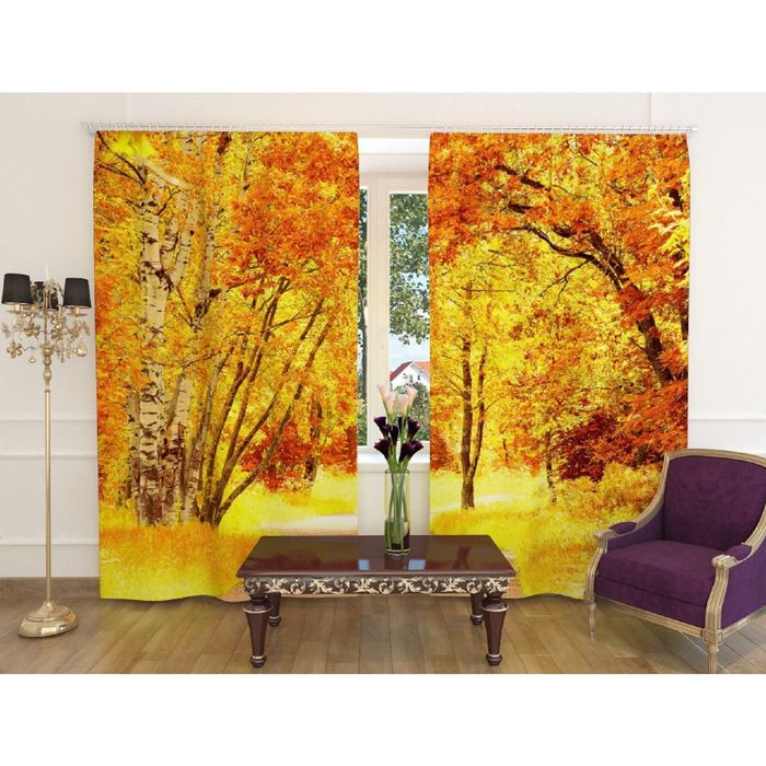 Фотошторы "Ранняя осень", ширина 150 см, высота 260 см, 2 шт, шторная лента, габардин