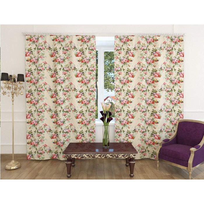 Фотошторы "Эстель", ширина 150 см, высота 260 см, 2 шт, шторная лента, габардин