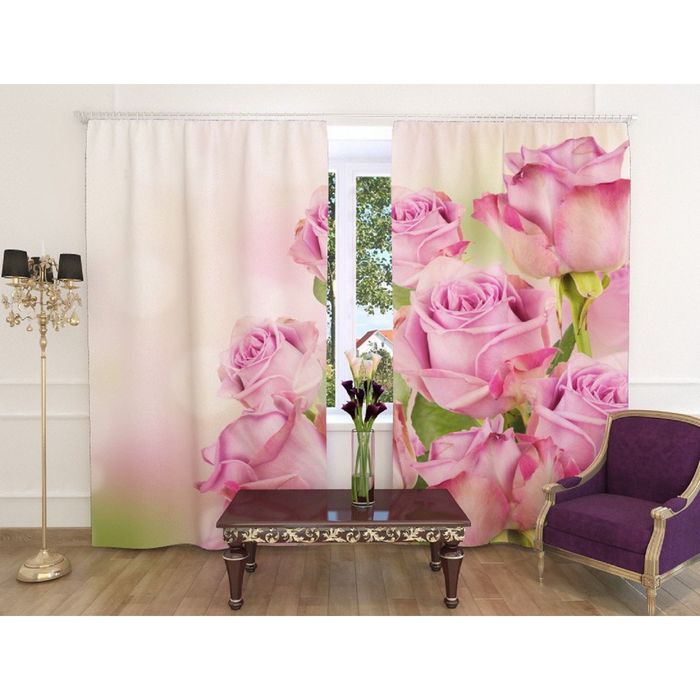 Фотошторы "Романтик", ширина 150 см, высота 260 см, 2 шт, шторная лента, блэкаут