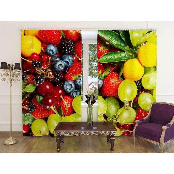 Фотошторы "Фруктовый бриз", ширина 150 см, высота 260 см, 2 шт, шторная лента, габардин