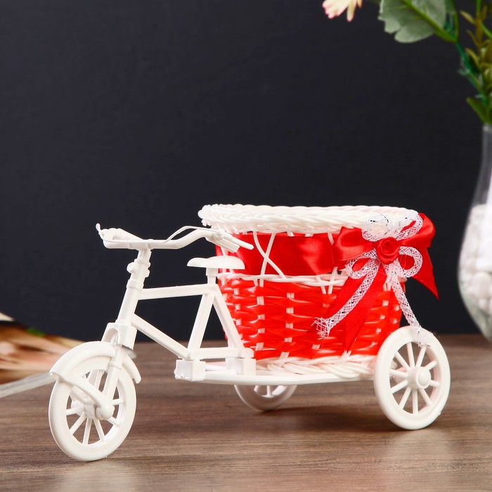 фото Корзина декоративная "велосипед с кашпо-красная лента"