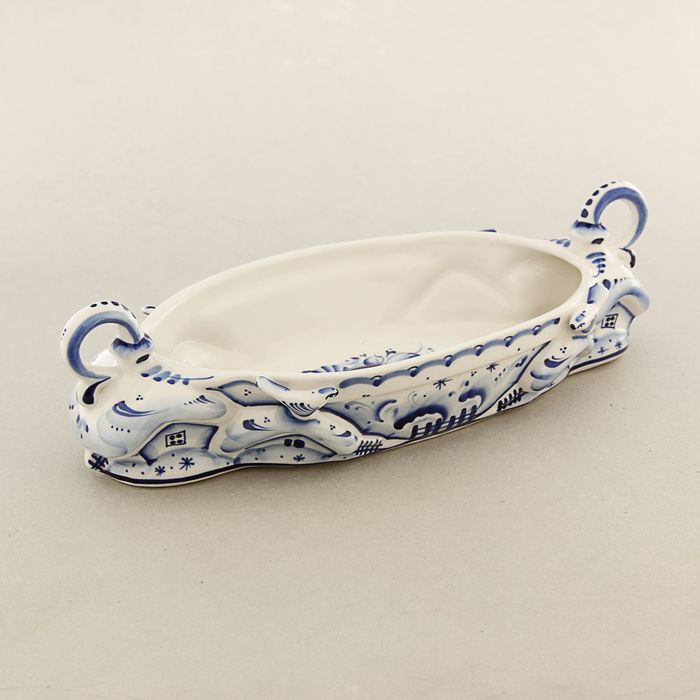 Салатница «Деревня», гжель, автор Исаев