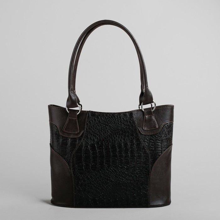 Сумка женская на молнии, 1 отдел, 1 наружный карман, коричневый крокодил