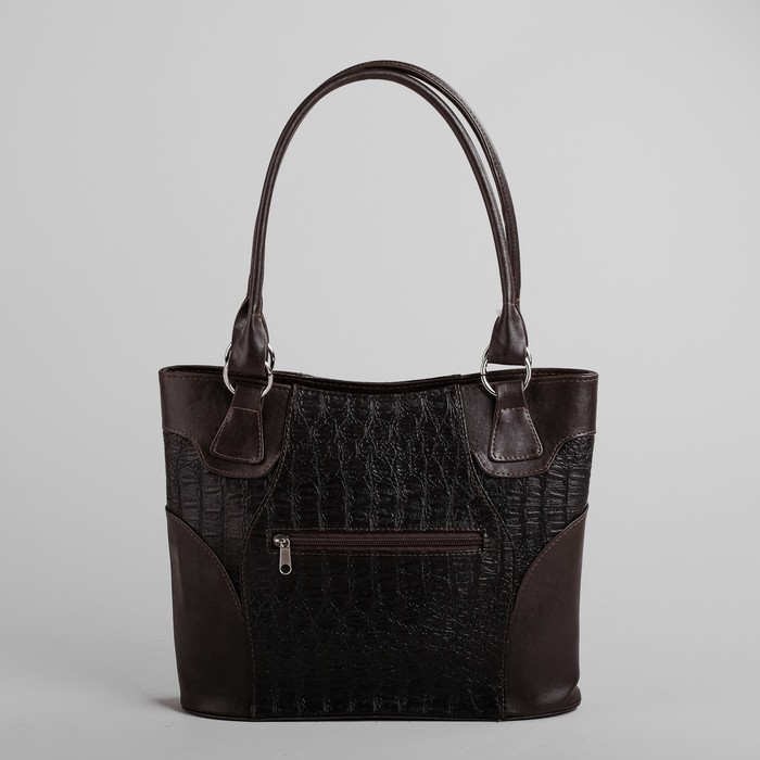 Сумка женская на молнии, 1 отдел, 1 наружный карман, коричневый крокодил