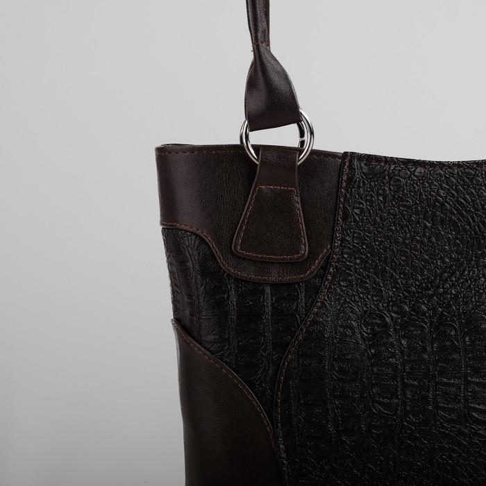 Сумка женская на молнии, 1 отдел, 1 наружный карман, коричневый крокодил