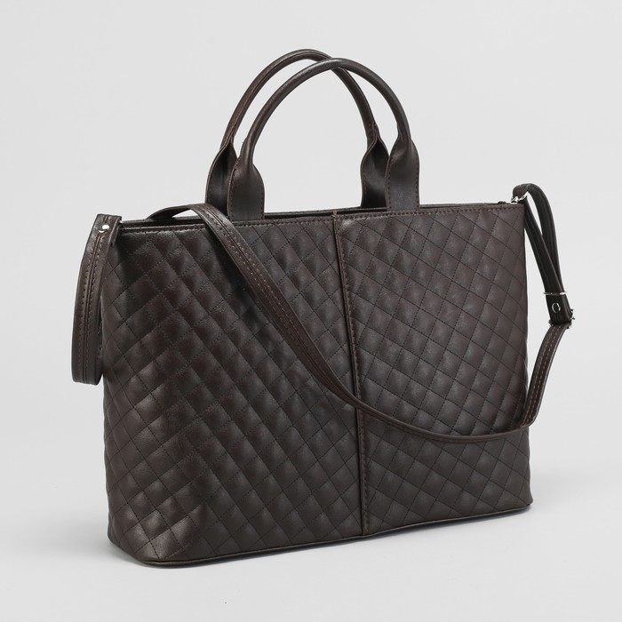 Сумка женская на молнии "Стёжка", 3 отдела, 1 наружный карман, длинный ремень, коричневая