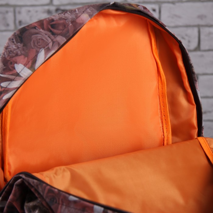 Рюкзак молодёжный на молнии "Ромашки", 1 отдел, 2 наружных и 2 боковых кармана, коричневый