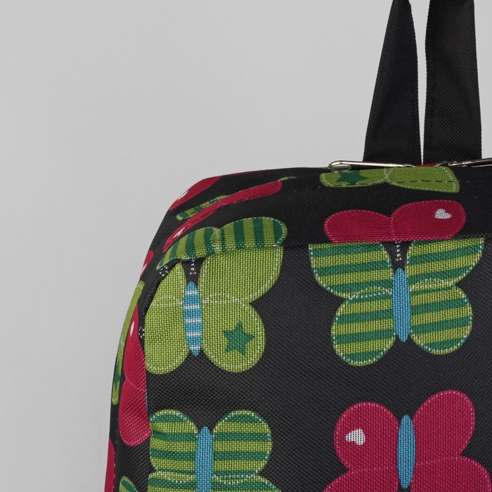 Рюкзак молодёжный на молнии "Бабочки", 1 отдел, 2 наружных и 2 боковых кармана, чёрный