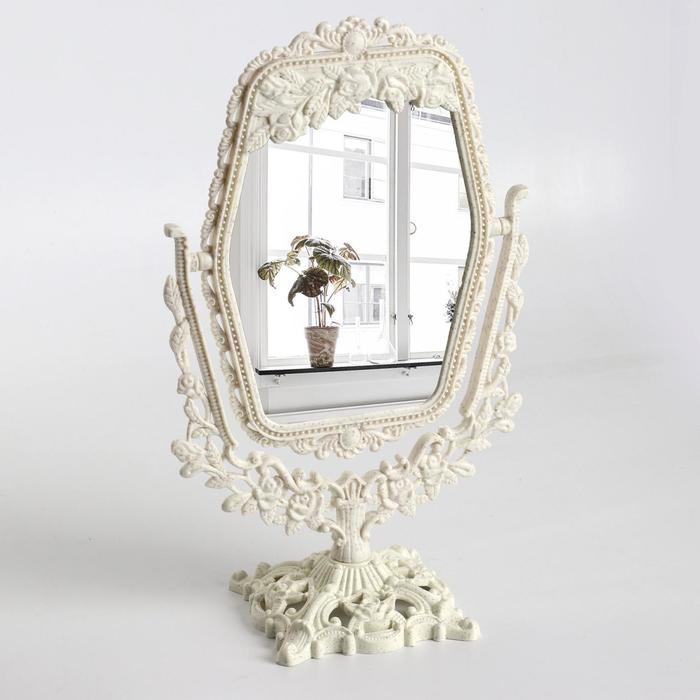 Зеркало на ножке «Ажур», шестиугольное, двустороннее, с двукратным увеличением, цвет бежевый гранит