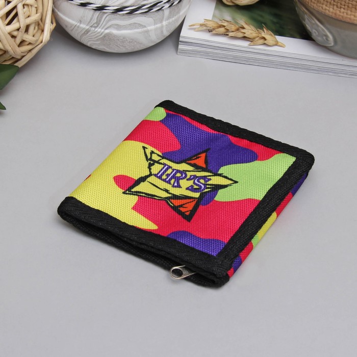 Кошелёк женский складной на липучке "Милитари", 1 отдел, отдел для монет, отдел для карт, чёрный/фиолетовый/розовый