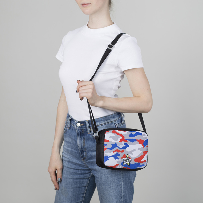 Сумка молодёжная на молнии "Милитари", 2 отдела, регулируемый ремень, чёрный/серый