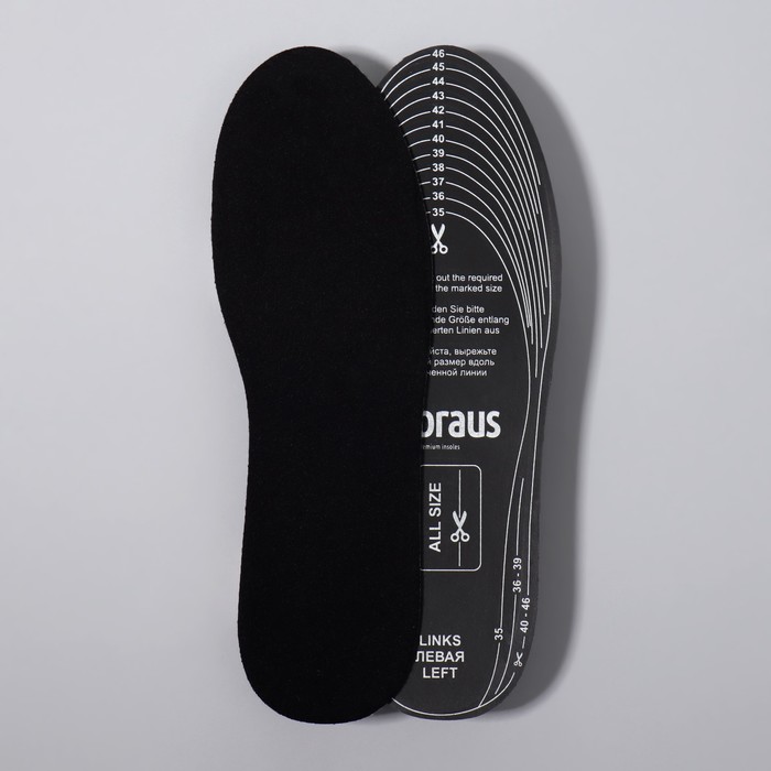 фото Стельки для обуви, теплоизолирующие, универсальные, 35-46 р-р, 29,5 см, пара, цвет чёрный braus