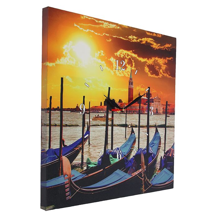 Часы настенные на холсте "Венецианские гондолы", 40х40 см