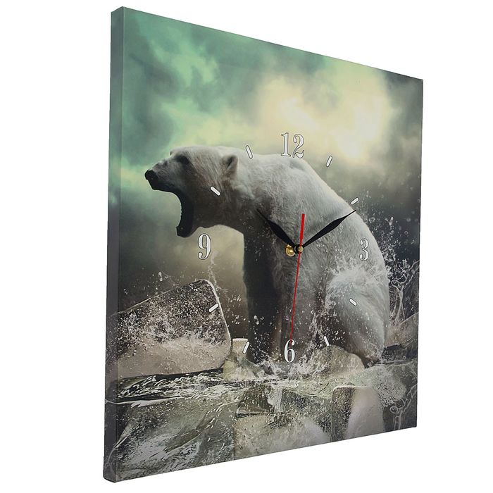 Часы настенные на холсте "Белый медведь", 40х40 см